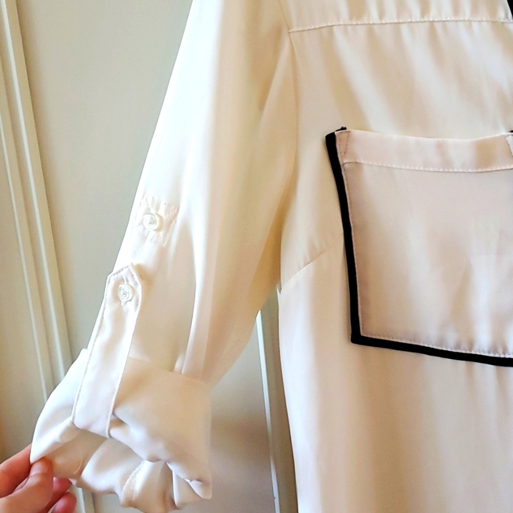 Express White Portofino Shirt With Long Sleeve Roll Tab Button Down Collar VNeck - Picture 3 of 3